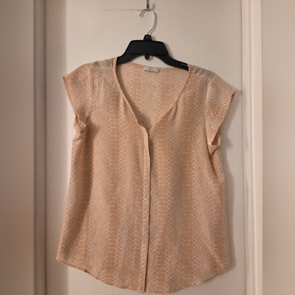 Joie Light Tan Blouse with Subtle Pattern